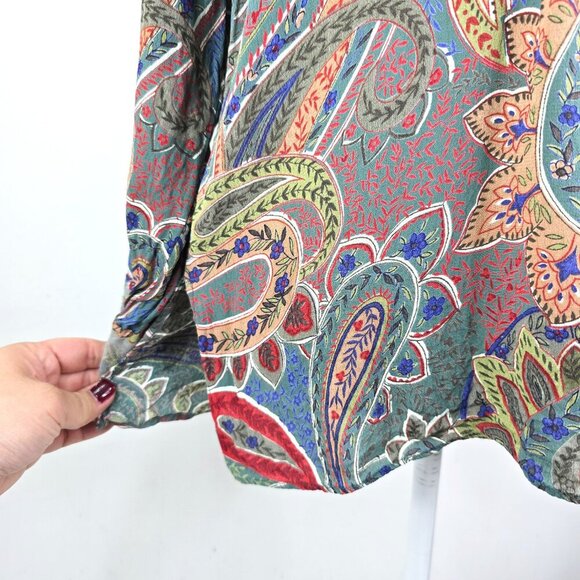 At Last Classics Green Colorful Floral Paisley Beaded Gypsy Boho Peasant Top - Picture 4 of 6